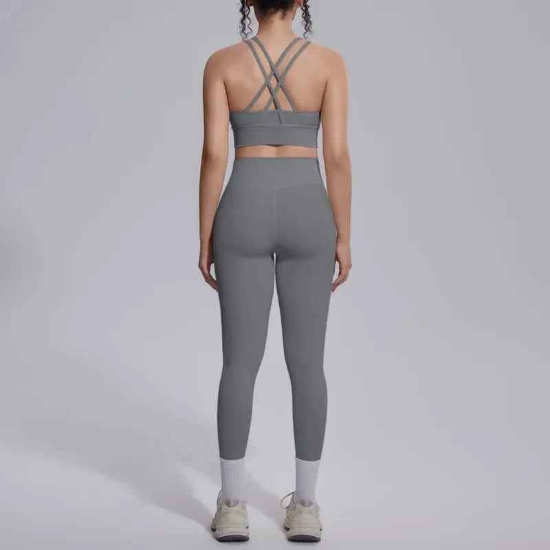 Women's Yoga Set Sports Fitness Running Beautiful Back Slim Fit Bra Hip-lifting High Waist Pants Workout Training Gym Suits