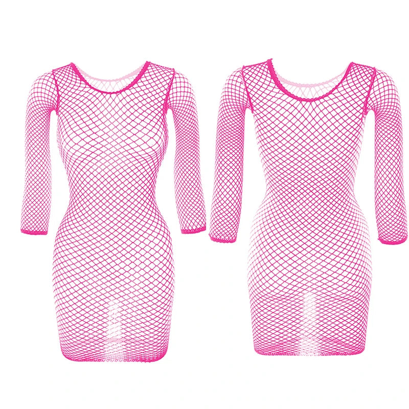 1PC Women Sexy Fishnet Beach Cover Up Long Sleeves Hollow Out Bodycon Dress See Through Summer Swimwear