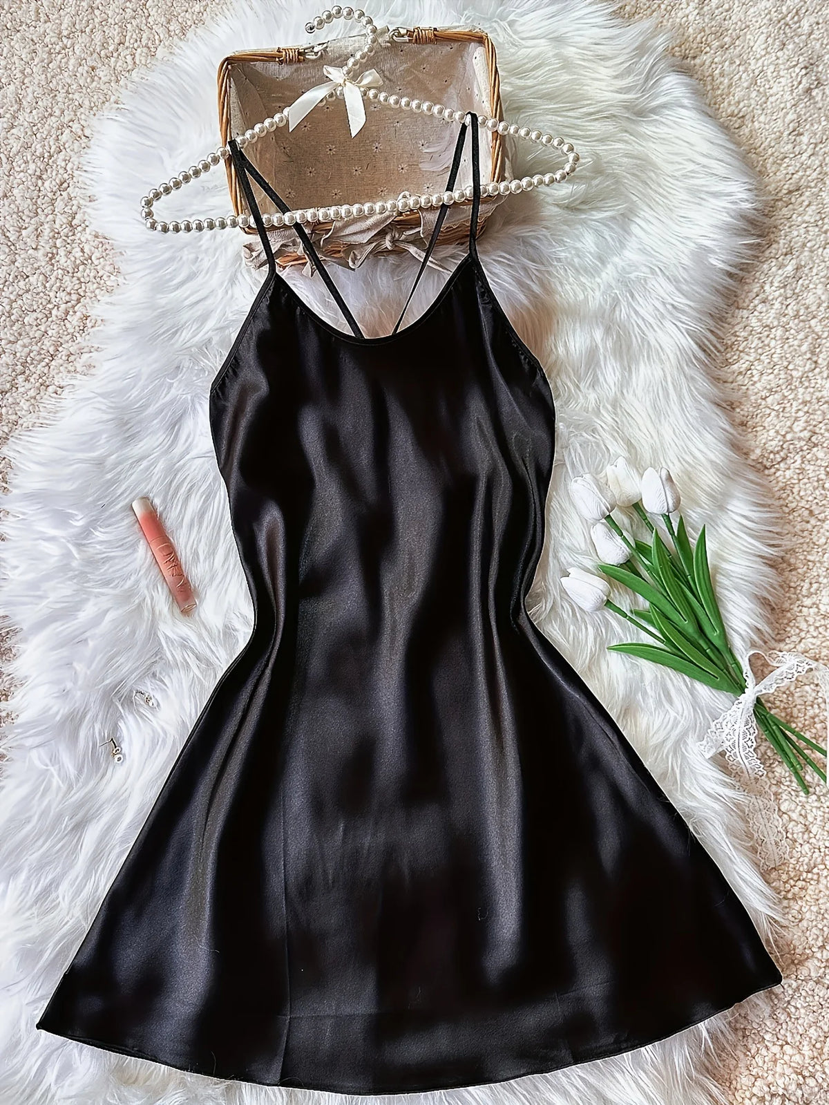 Women's Sleepwear Summer Ice Silk Stain Nightdress Sexy Backless Sleeveless A-Line Short Sleepdress Solid Color Nighties