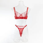 Toucheart Sexy Lingerie Suit for Women Lace Mesh Ultra-thin Underwear Comfortable Bra Set with Steel Rings Hollow Out Underwear