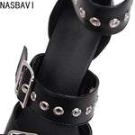 NASBAVI Black Punk Gothic High Heels Sexy Plus Size Pointed Toe Fashion Buckle Rivet Women Pumps Wedding Shoes Stiletto Heels