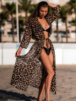 New Sexy Leopard Printed Beach Cover Up Chiffon Cover-ups Swimwear Beach Wear Summer Beachwear Female Women Long Dress K3219C