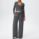 3 Pcs Women's Seamless Yoga Set Sports Fitness Gym Slim-Fit Long Sleeve & Tank Top Suits Workout Running Training Sets