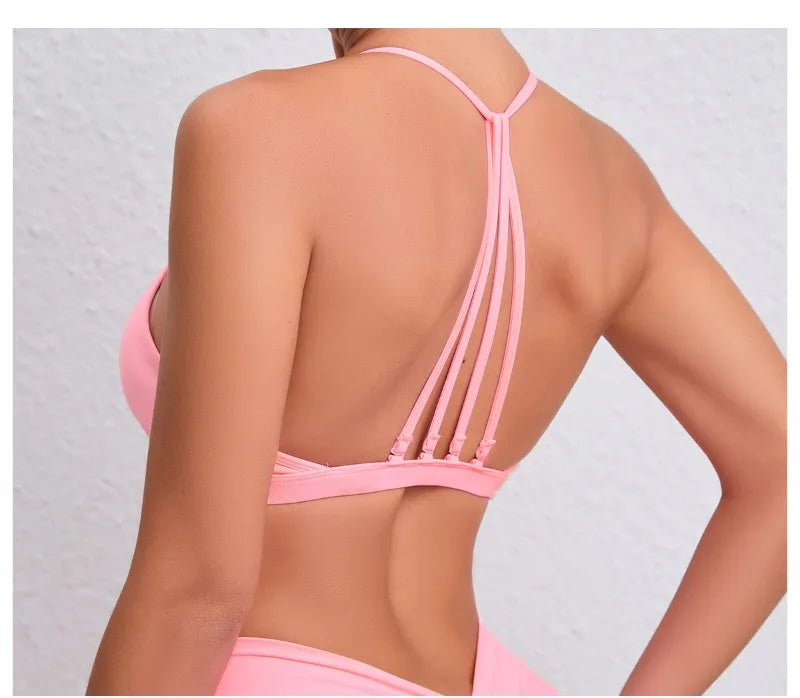 Women's Detachable Strap Yoga Bra Top Seamless Racerback Sweat-Wicking High Support for Yoga Running & Low Impact Workouts
