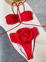 Sexy 3D Flower Wrinkled Female Swimsuit High Waist Bikini Women Swimwear Two-pieces Bikini set Bather Bathing Suit Swim Y4939