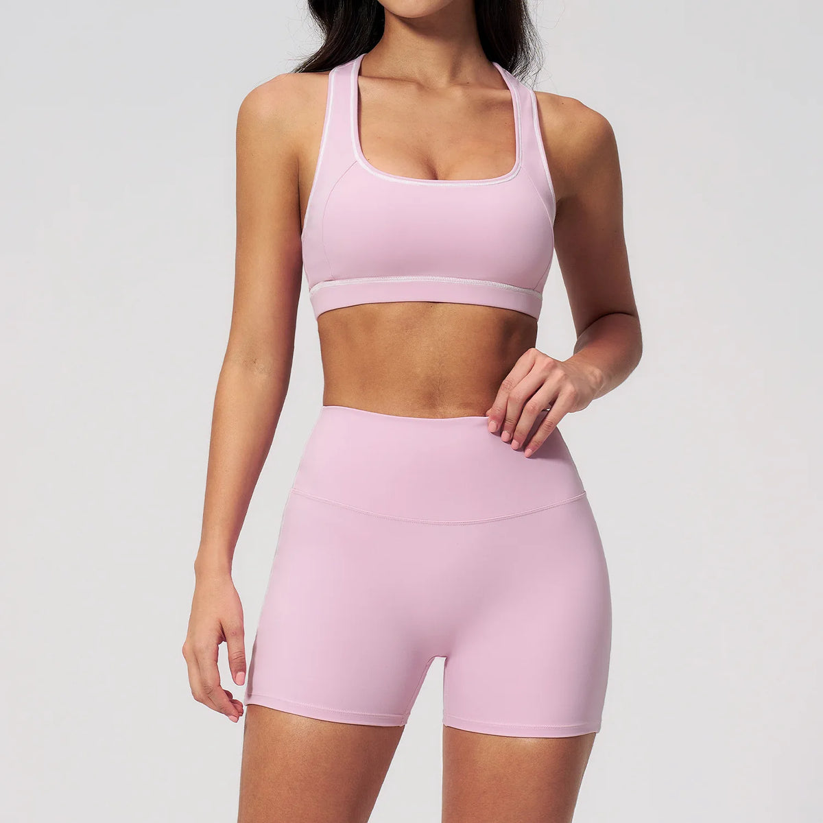 Summer New Color Contrast Yoga Set Women Tight I-shaped Back Sports Bra Versatile Fitness Suit High Waist Shorts Workout Clothes