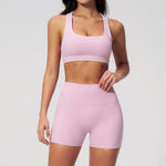 Summer New Color Contrast Yoga Set Women Tight I-shaped Back Sports Bra Versatile Fitness Suit High Waist Shorts Workout Clothes