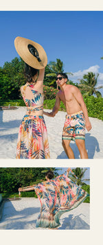Print High Waist High Neck Swimsuit 3 Pcs Bikini Set Women Men's Swim Shorts Summer Surfing Suit Couples Bathing Suit Holiday
