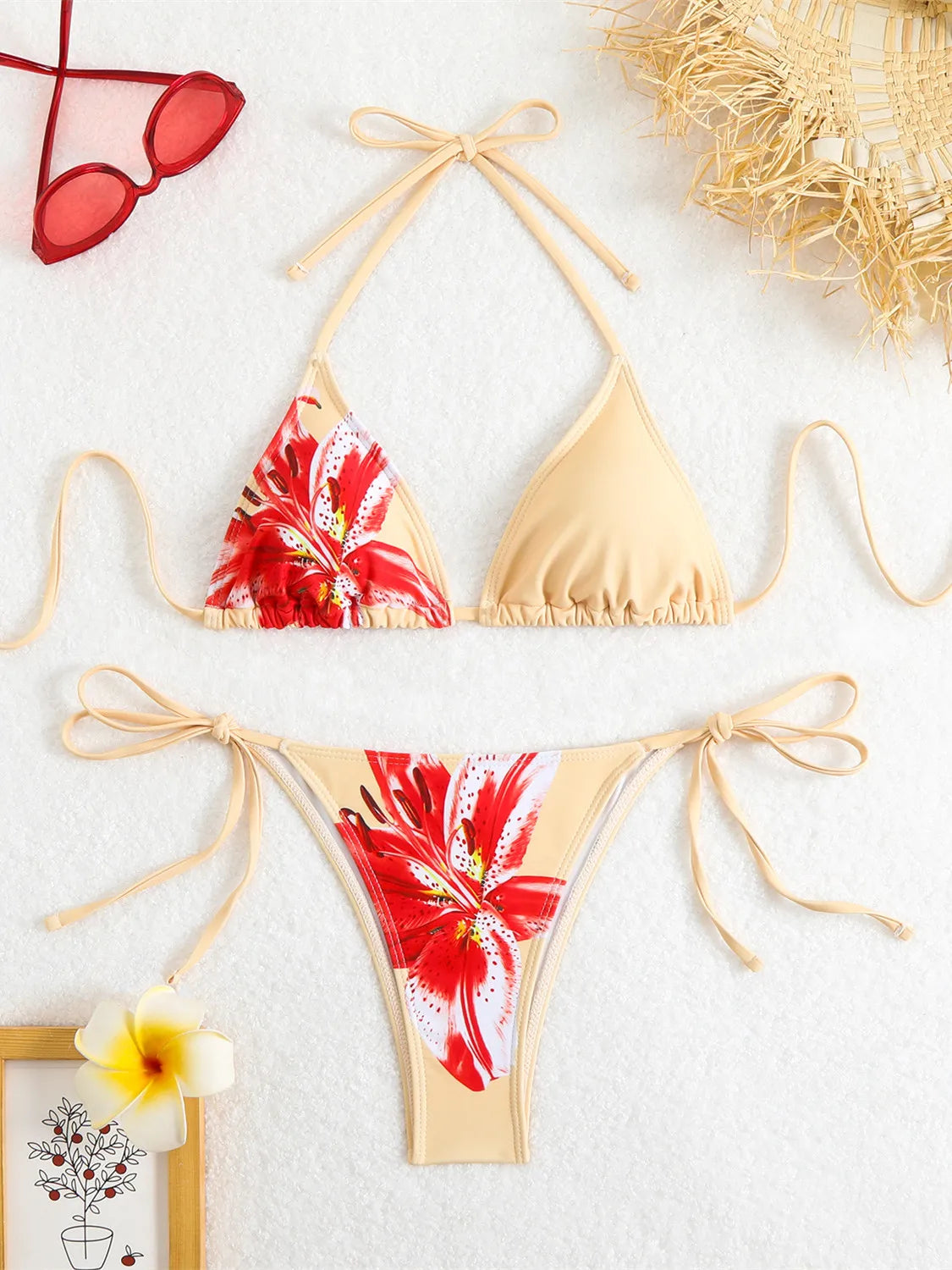Sexy Micro Bikini 2025 Women Black Floral Print Push Up Bra Tie Side Thong Swimsuit Brazilian Beach Bathing Suit Pool Swimwear