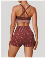 Summer Red Polka Dot Print Yoga Sets Women V Neck Shockproof Sports Bra High Elasticity Hip Lifting Shorts Running Fitness Suits