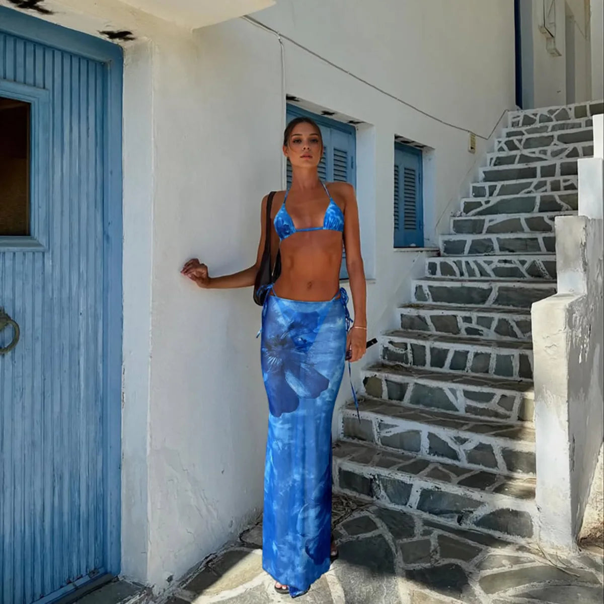 2025 European And American Style Women's Swimsuit Tie-dye Three-piece Bikini Burkini Muslim Swimwear - Fashionable Poolwear