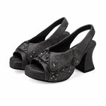 Brand New Women's Y2K Star Rivet Platform Sandals 2000's Peep Toe Slingback Chunky Heel Distressed Denim High Heeled Shoes