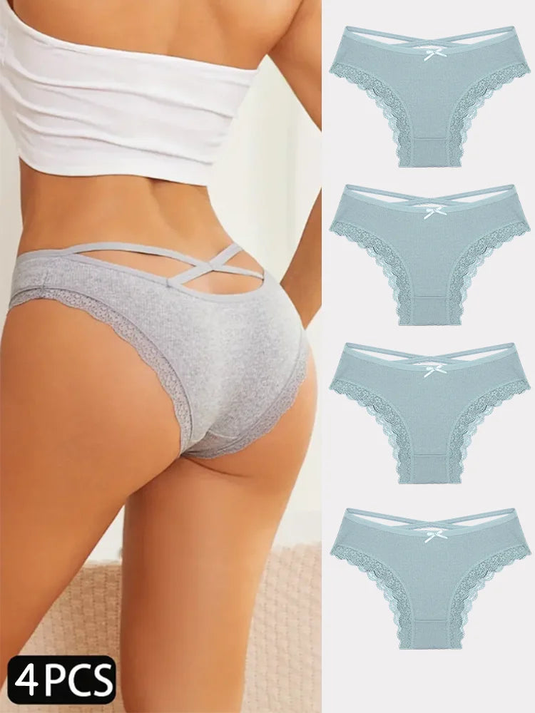 4PCS Cotton Seamless Panties Hollow Sexy Design Unique Low Waist Women Panties Breathable Girls Underwear Soft Lingerie S-XL