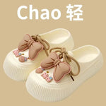 2025 New Slippers DIY Bow Platform Sandals for Women Summer Thick Sole Beach Slides Woman Flowers Non Slip Clogs Garden Shoes