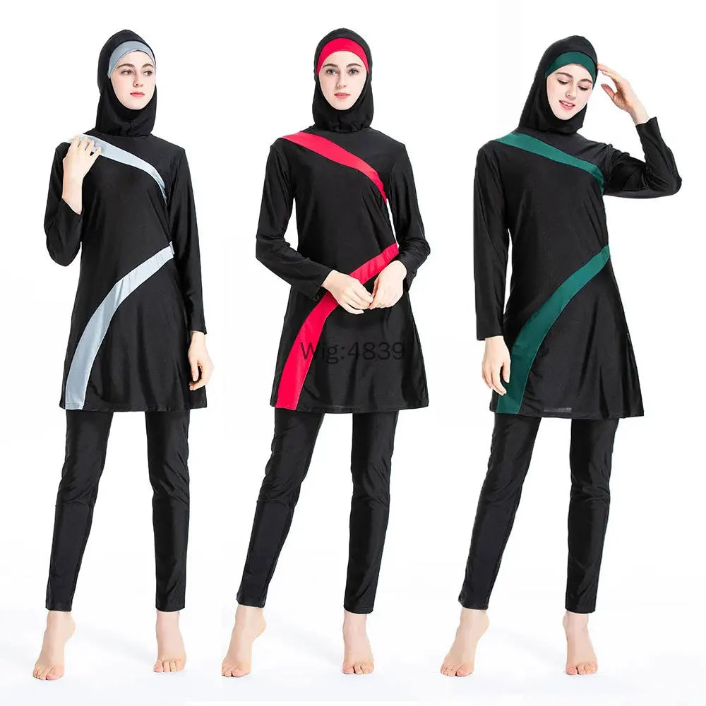 Women's Muslim Swimsuit Modest Full Cover Bathing Suit Irregular Patchwork Islamic Arab Middle East Ladies Swimwear 2025 New