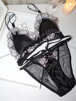 MOYISU Luxury Chinese Style Pure Desire Girl Bra Thin Triangle Cup Purple Embroidery Light Luxury Silk Sexy Lace Underwear Set