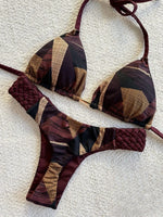 Fashion Print Halter Mini Thong High Cut Bikini Female Swimsuit Women Swimwear Two-pieces Bikini Set Bather Bathing Suit Swim