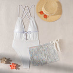 New Shiny One Piece Swimsuit Sexy White Snakeskin Print Deep V Neck Swimwear Backless Bathing Suit Sequin Tassel Skirt Monokini