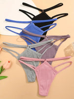 5PCS Women Sexy Cotton Panties Two Belts Hollow Out G-String Thongs Breathable Underwear for Female Solid Color Lingerie S-XL