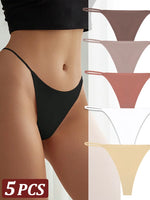 5PCS Seamless Thong Women Invisible Thin Strap Low Waist High Stretch Flexibility Panties Sexy Underwear Ladies Briefs T-back