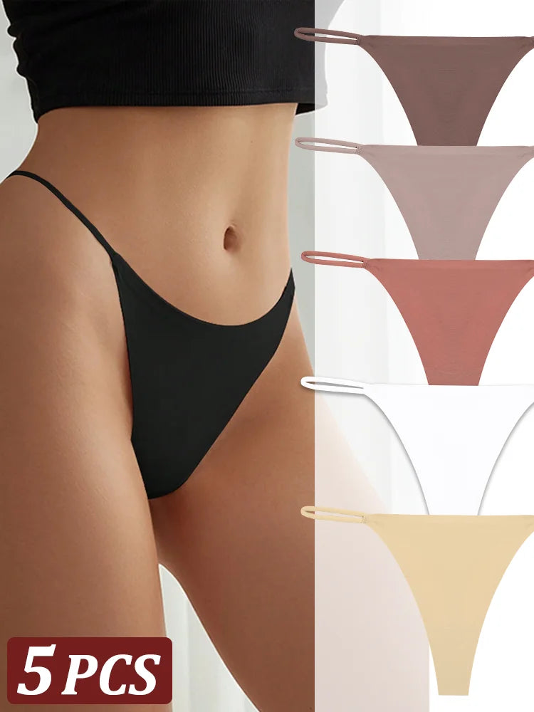 5Pcs Seamless Thong Women Thin Strap Invisible Low Waist High Stretch Flexibility Panties Sexy Underwear Ladies Briefs T-back