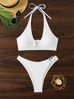 White Thong Bikinis Women 2025 Heart Ring Linked Two Pieces Swimsuit Halter Separate Bikini Set Swim Bathing Suits Beach Wear