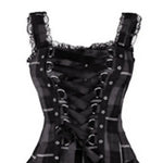 Lace Up Sleeveless A-Line Dress Steampunk Plaid Mini Dress for Women Medieval Renaissance Corset Lace Trim Gothic Dress