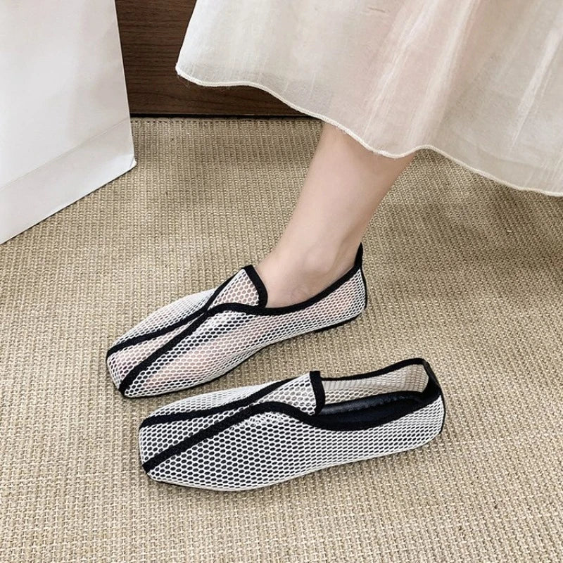 Soft Sole Super Soft 2026 Hollow-out Mesh Summer Slip-on Flat Square-toeShoes for Women