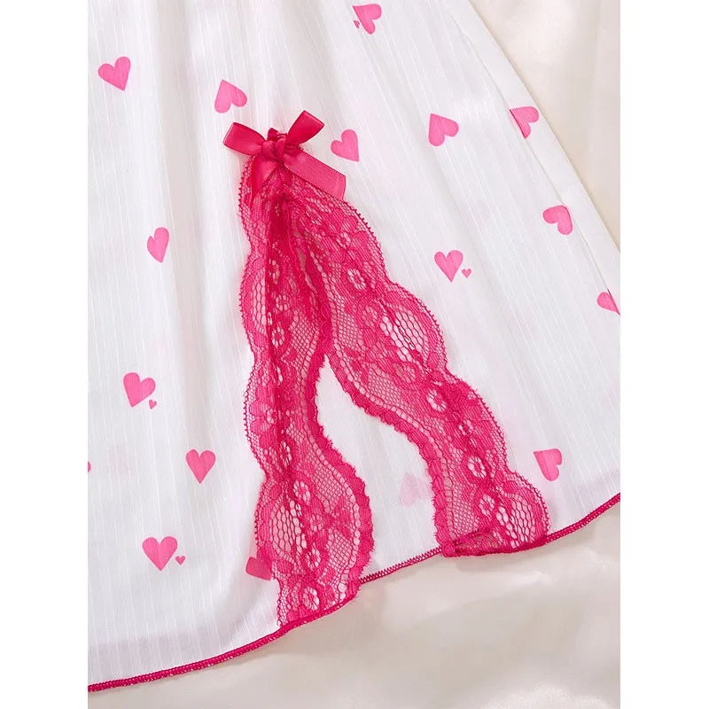 V-neck Luxury Pajama Set With Thong Women Nightgown For Sleeping Hot Femme Sleepwear Summer Sleeveless Sleep Dress Holiday Gifts