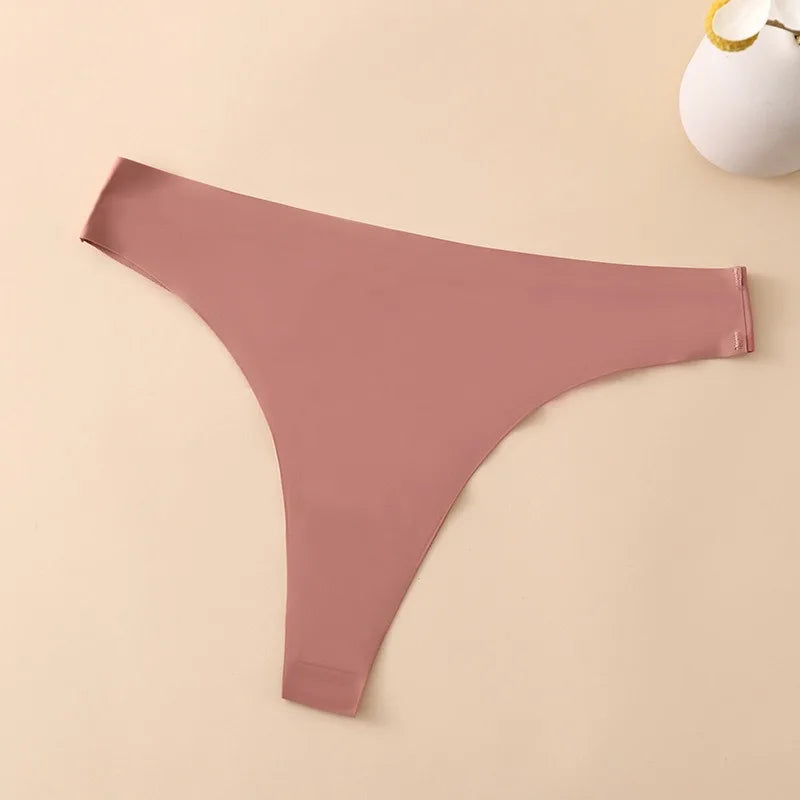 1PC Women Seamless Thongs Ice Silk T-back Solid G-String Breathable Crotch Sexy Lingerie Women's Underwear M-XL Intimates