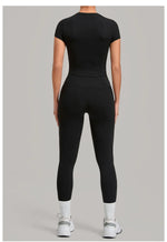Women's Seamless Yoga Sets Sports Fitness Hip-lifting High Waist Pants Slim Fit Short-sleeve Suits Workout Running Training Sets