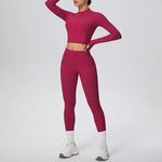 New Women Yoga Set Solid Color Double-Sided Brushed Bare Feel Short Long-Sleeve Jacket Tight Pants Running Fitness 2-Piece Set