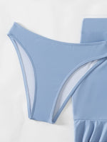 Women's Sky Blue Three Piece Swimsuit Solid Color V-neck Underwire Bikini Set Beach Vacation Suspender Backless Swimwear 2026