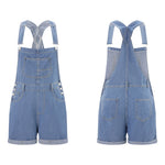 Women Denim Bib Overalls Adjustable Straps Shorts Romper with Pocket Casual Rolled Cuff Shortalls