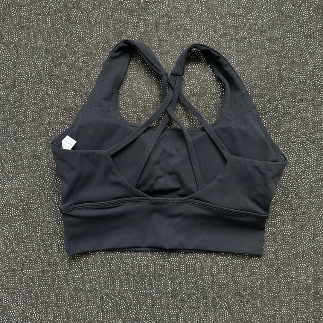 High impact Cross Back Hollow shoulder straps Gym Yoga Underwear Tight Women Fitness sport Bra Top Comprehensive Training pad