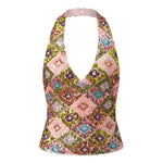 Summer Women Sequin Vest Open Back Sleeveless Halter Slim Fit Tank Tops Sexy Fashion Street Retro Corset Shirts