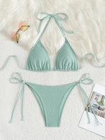 DEKA Triangular Shiny Bikini Set Sparkling Halter Strappy High Cut Bikini Female Thong Swimsuit Women Swimwear Bathing Suit