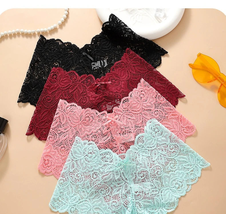Women's Briefs Sexy Lace Mesh Panties Perspective Underwear Low Waist Solid Color Briefs Breathable Intimates Female Lingerie