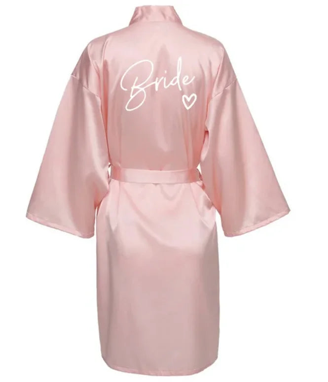 Wedding Party Team Bride Robe With Black Letters Kimono Satin Pajamas Bridesmaid Bathrobe SP001