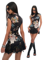 New Chinese style cheongsam hip-covering skirt Royal sister style tight lace national style printed fashion dress