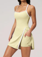 Naked Women's Tennis Dresses for Women Breathable Back Hollowed Out Sleeveless Mini Dress Built in Shorts Tight Sports Skirt