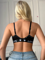 Ribbed Underwire Push Up Bra for Women Letter Trim Wide Side Support Comfortable Daily Lingerie