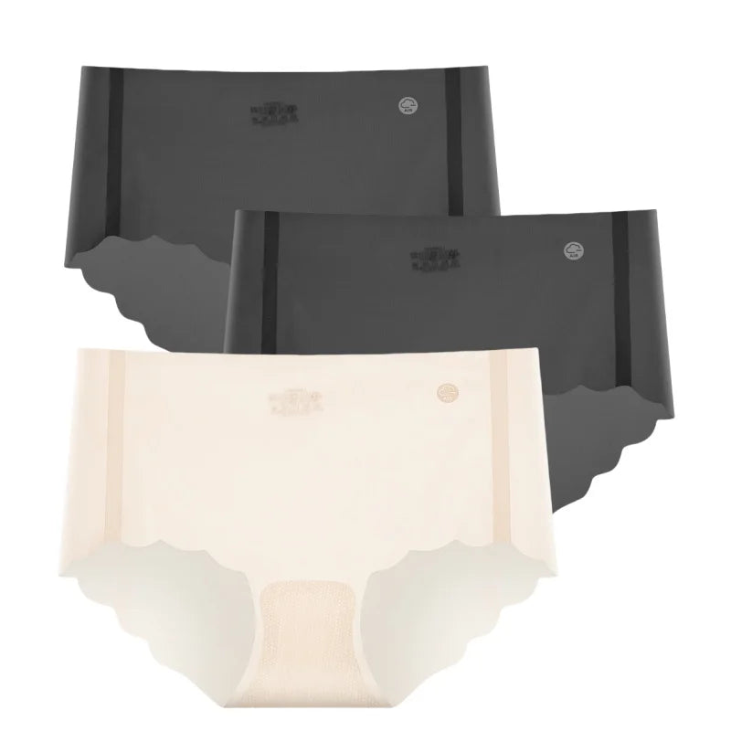 3Pcs/Set Women Ice Silk Briefs Scallop Trim Seamless Panties Ladies Underwear Lightweight Sexy Lingerie Female Underpants M-XL