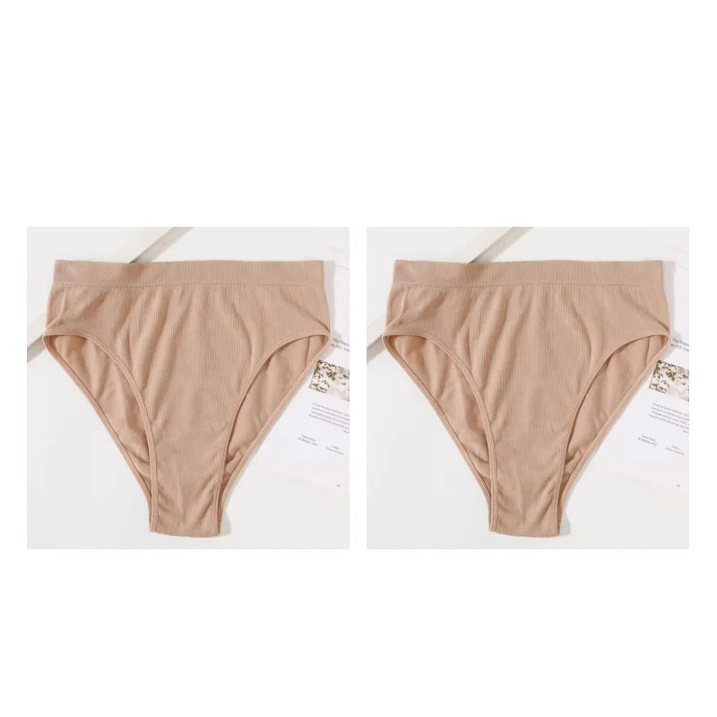 2Pcs/Set Seamless Panties High Waist Briefs Women High Leg Cut Panties Female Underpants Sexy Lingerie Solid Color Underwear S-L