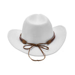 Women Men Wide Brim Floppy Cowboy Hat Western Style Wool Felt Flat Top Cap Classic Vintage Bowler Hat Party