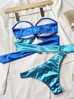 Splicing Strapless Bandeau Bikini Female Swimsuit Women Swimwear Two-pieces Bikini Set Metal Rings Bathing Suit Swim Beach Wear
