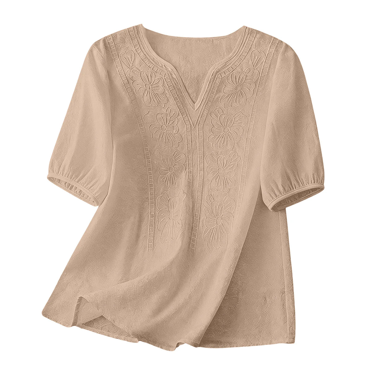 Women Summer Loose Embroidered V Neck Solid Color Short Sleeved Comfortable Button Down Shirt Top женская одежда