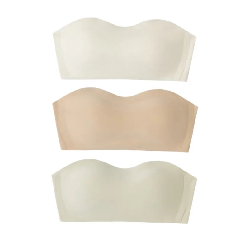 3Pcs/Set Women Strapless Bandeau Bra Removable Straps Seamless Wireless Multi‑Hook Back Closure Bra For Multi‑way Wearing