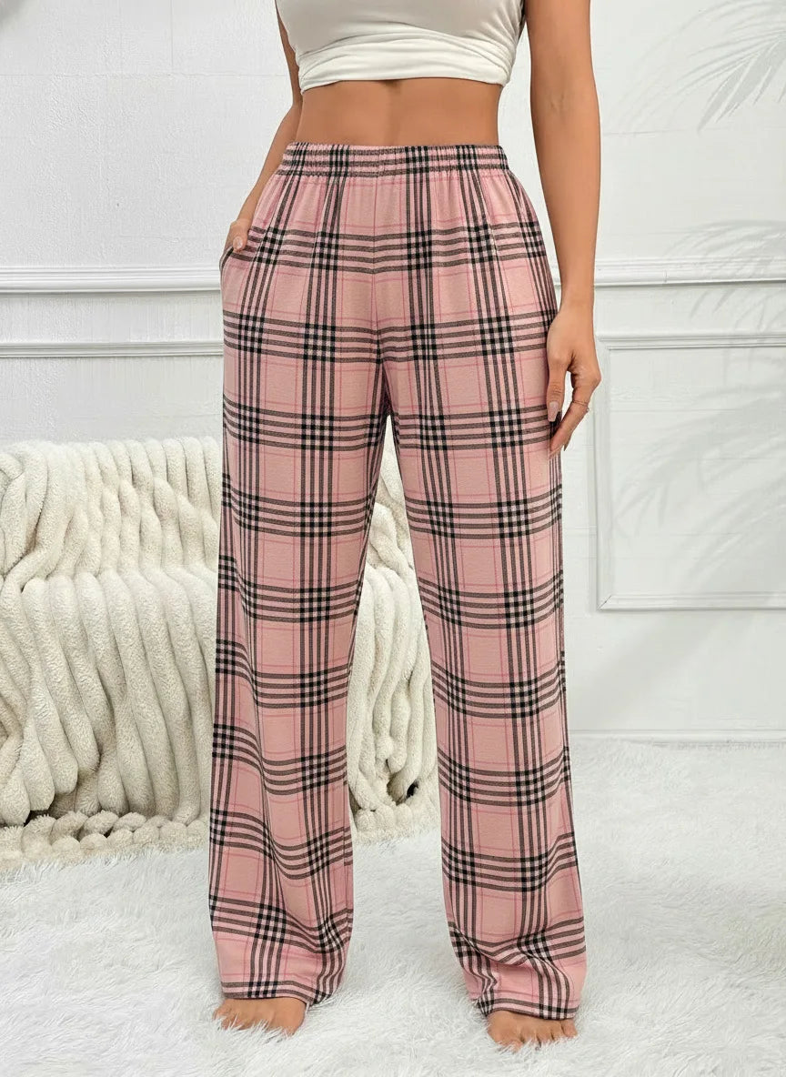 Autumn Winter Pajama Pants for Women Fuzzy Pack Long Fleece Buffalo Plaid Sleep Bottoms Soft Drawstring Lounge Sleepwear