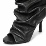 Black Soft Leather Peep Toe Pleated Mid-calf Boots Fashion Women 5 CM Thin Heels Solid Booties High Heel Boots Shoes Lady
